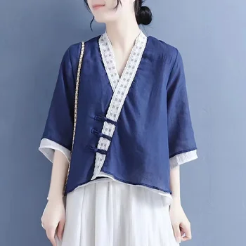 Moda Za Ženske Bluze 2024 Perilo Oblačila Kitajska Tradicionalna Oblačila Za Ženske Letnik Vrh Ženskega Chinoiserie Poletje Tang Obleko 3