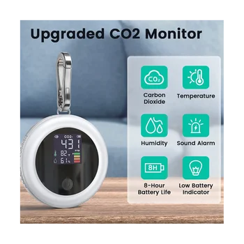 CO2 Zaslonu Merilnika Senzor Zaprtih prostorih z alarmom, Kakovost Zraka Ogljikov Dioksid Monitor s 400-5000 PPM-NDIR CO2 Tester(Black) 4