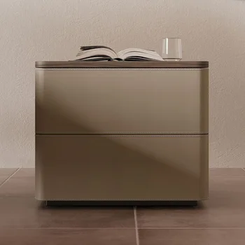 Spalnica pohištvo minimalističen italijanski visoko-kakovostni razred postelji kabinet sodobne sedlo usnje omara oreh zrn omara za shranjevanje 4