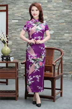 Priložnostne Obleke Za Ženske Novost Cheongsam Qipao Slim Classic Obleko Kratek Rokav Kitajske Tradicionalne Mandarin Ovratnik Oblek 4