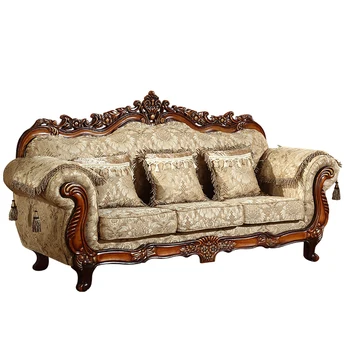 Evropski visoko kakovostne tkanine, kavč Ameriški retro masivnega lesa izrezljane kavč v dnevni sobi preprost kavč kombinacija 4