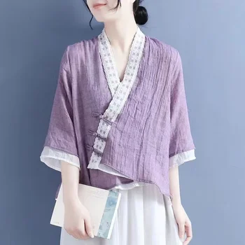 Moda Za Ženske Bluze 2024 Perilo Oblačila Kitajska Tradicionalna Oblačila Za Ženske Letnik Vrh Ženskega Chinoiserie Poletje Tang Obleko 4