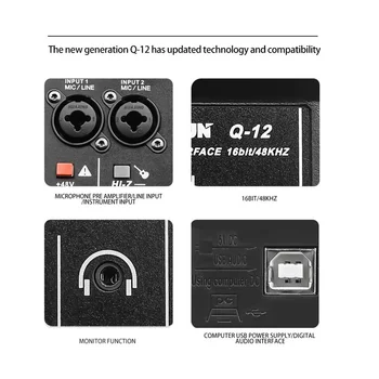Q-12 Zvočne Kartice Zvočni Mešalnik Zvoka Odbor Konzole Desk System Interface 4 Channel 48V Napajanje Stereo Računalnika, zvočna Kartica 5