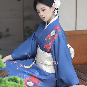 Japonski Tradicionalni Kimono Plašč Z Obi Tiskanja Cvet Zračen Obleke, Kopalke Ženske Ženske Gejša Haori Yukata Kimono Obleke Obleko 5
