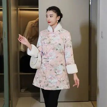 2024 jeseni, pozimi nove etnične slog bombaž jakna z dolgimi rokavi cheongsam tangsuits vrh žensk odraslih zimska oblačila sponke plašč 5