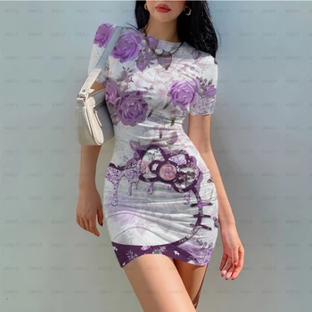 2023 Poletje Hello Kitty Seksi Obleko 3D Tiskanih Risanka Žensk Tesen Stretch Mini Obleka O Vratu Priložnostne Slim Svinčnik Kratek Vestido 5